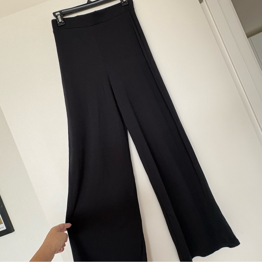 Nasty Gal Black Wide-Leg Ribbed Women's Pants